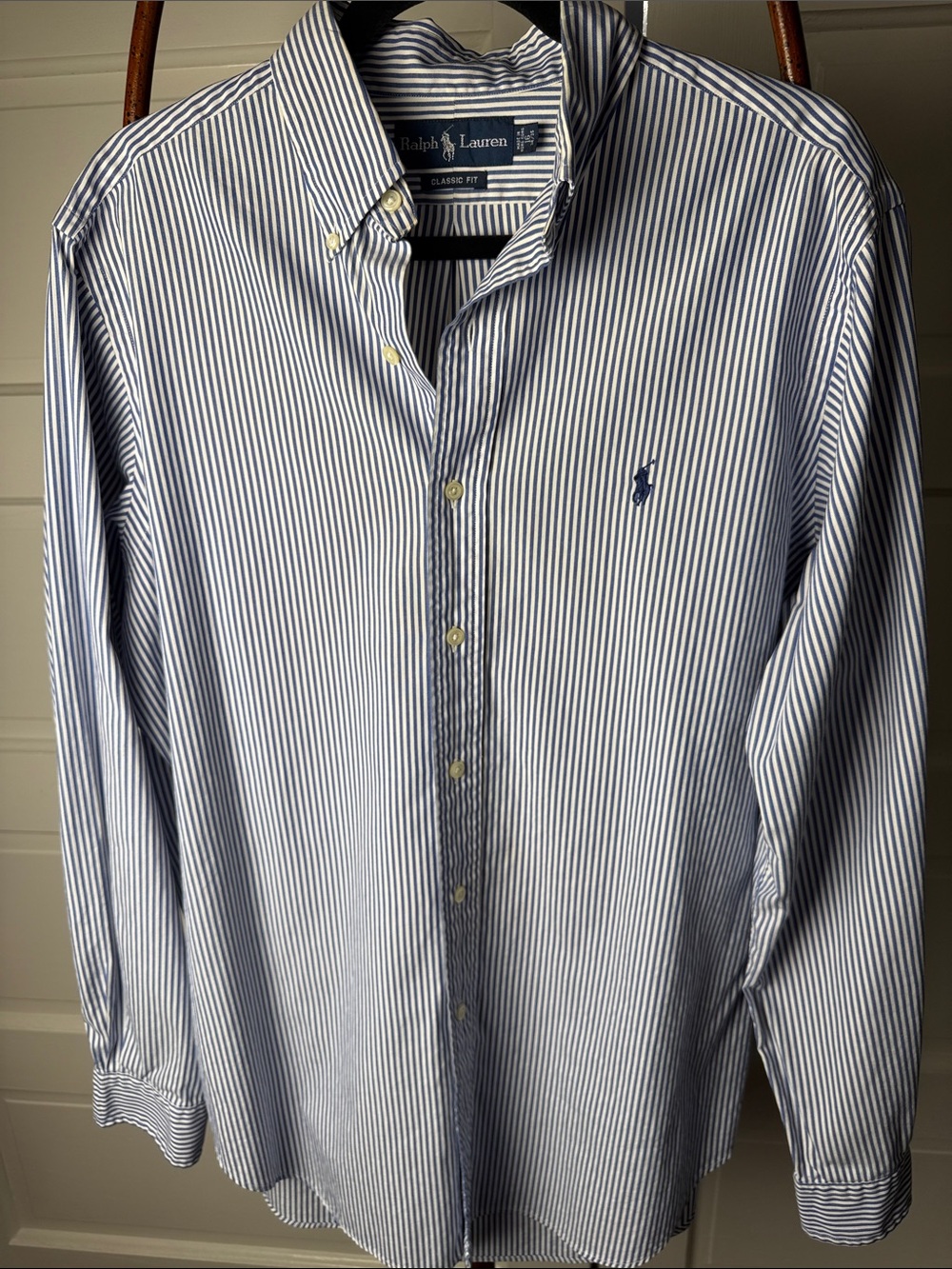 Ralph Lauren Blue White Striped Shirt Men’s 16 34/35 Classic Fit